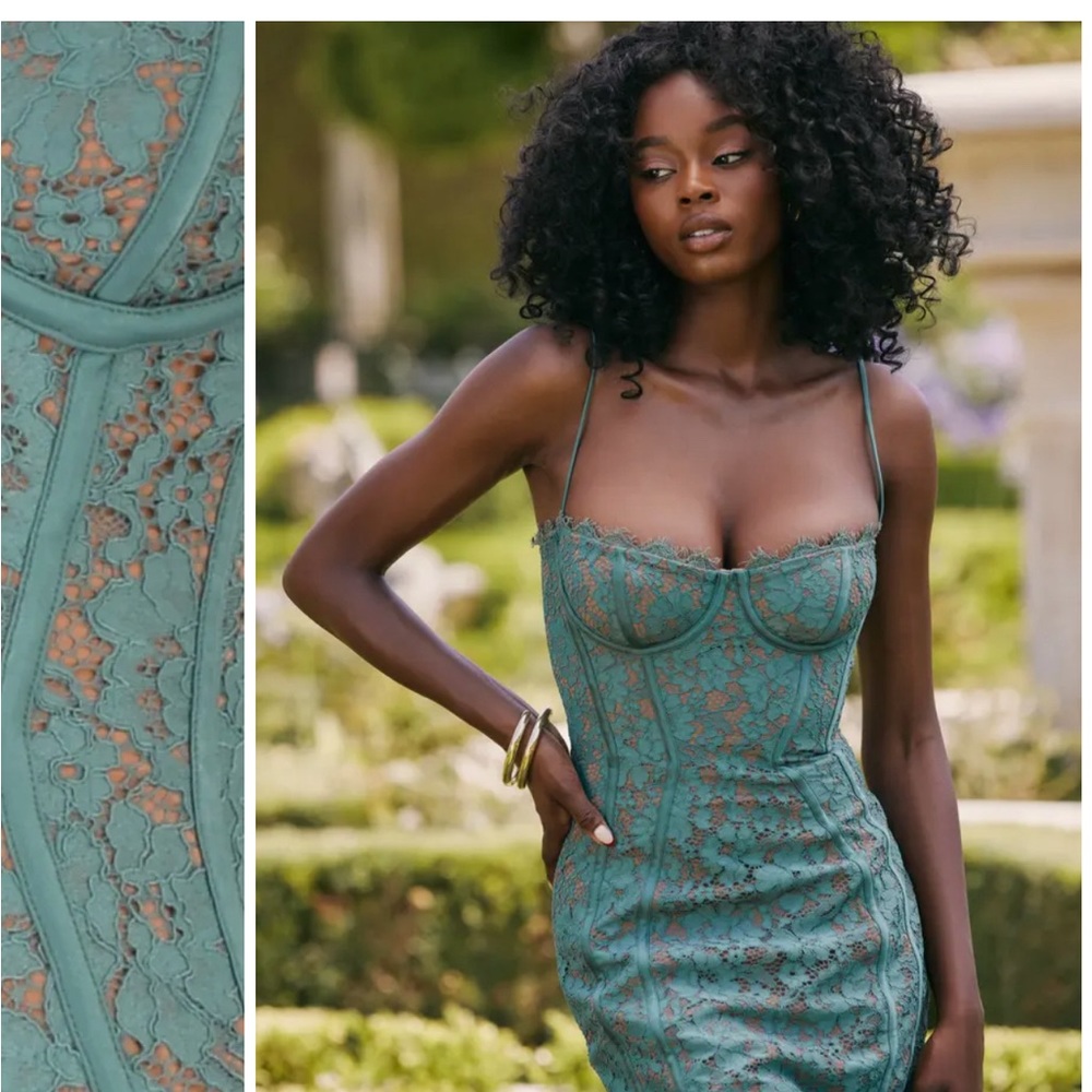 House of CB Joelle Lace Underwire Midi Cocktail Dress Forest Green